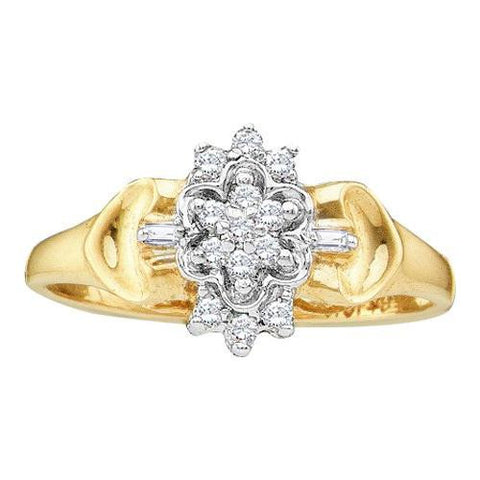 10KT Yellow Gold 0.10CTW ROUND DIAMOND LADIES CLUSTER RING