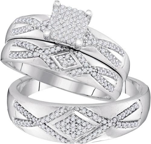 10KT White Gold 0.50CTW DIAMOND MICRO-PAVE TRIO SET