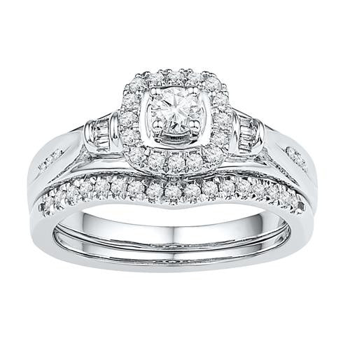 10KT White Gold Two Tone 0.50CTW DIAMOND 0.16CT CENTER ROUND BRIDAL SET