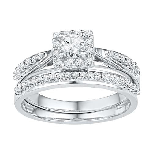 10KT White Gold Two Tone 0.50CTW DIAMOND 0.19CT CENTER ROUND BRIDAL SET