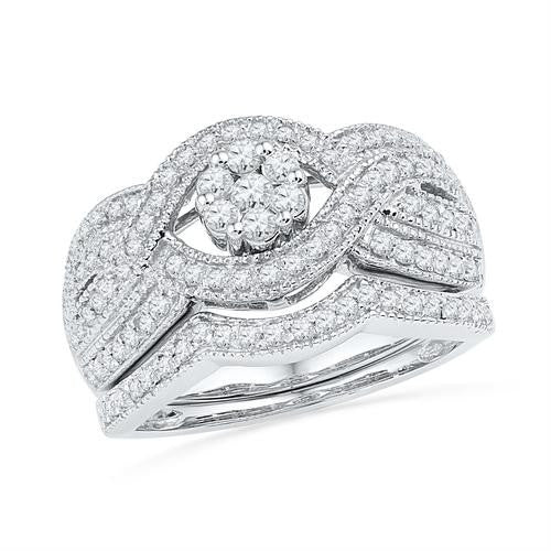 10KT White Gold 0.75CTW DIAMOND FLOWER BRIDAL SET