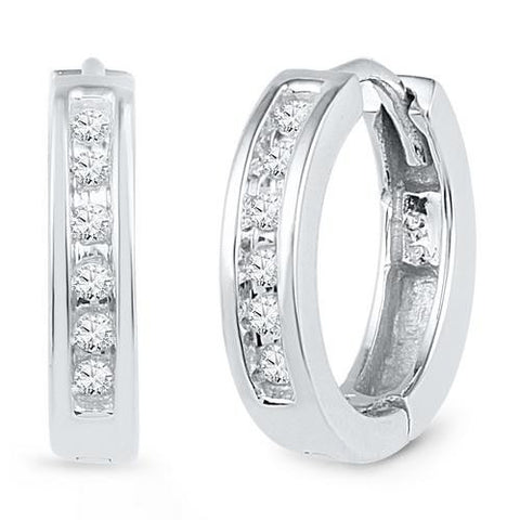 10KT White Gold 0.12CTW DIAMOND HOOPS EARRING