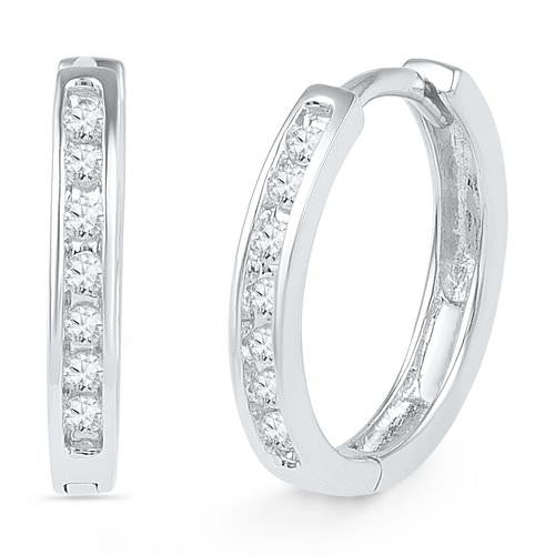 10KT White Gold 0.16CTW DIAMOND HOOPS EARRING