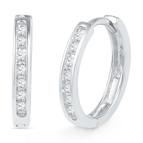 10KT White Gold 0.16CTW DIAMOND HOOPS EARRING