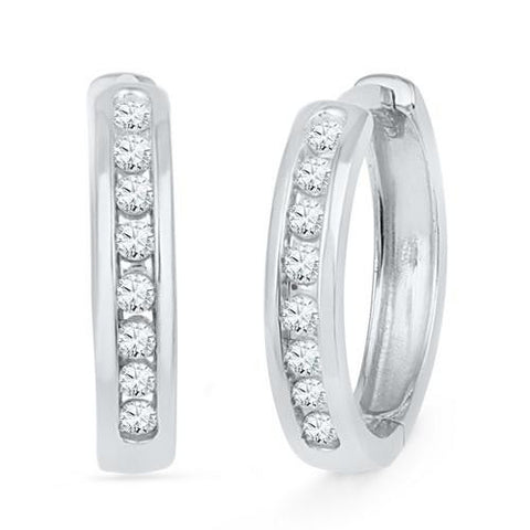 10KT White Gold 0.25CTW DIAMOND HOOPS EARRING