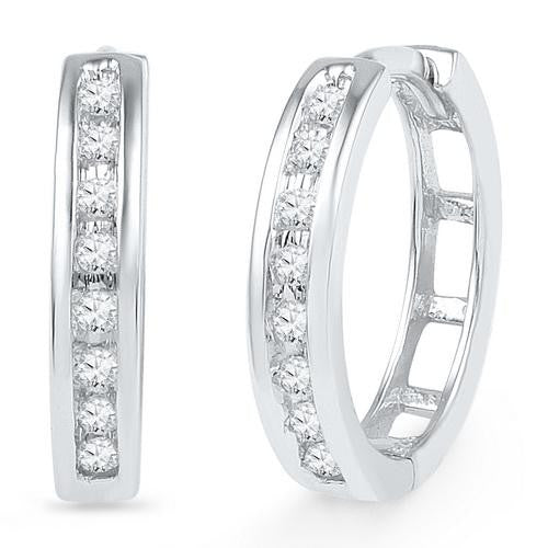 10KT White Gold 0.20CTW DIAMOND HOOPS EARRING