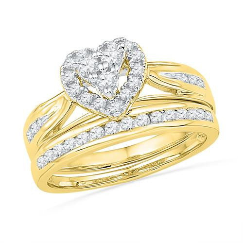 10K Yellow-gold 0.50CTW-Diamond HEART BRIDAL SET