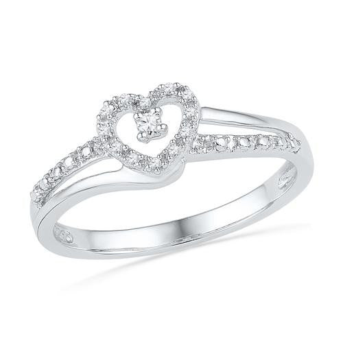 10KT White Gold 0.06CTW DIAMOND FASHION HEART RING