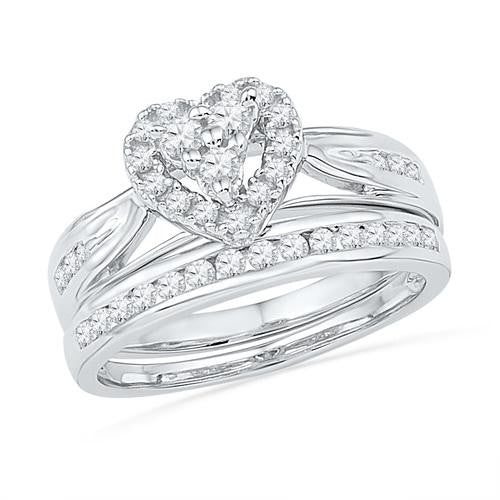 10KT White Gold 0.50CTW DIAMOND HEART BRIDAL SET