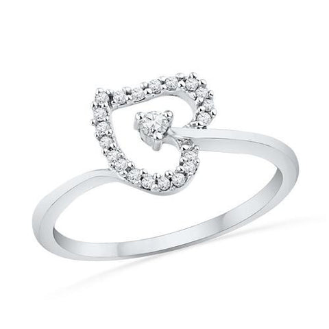 10KT White Gold 0.13CTW DIAMOND HEART RING