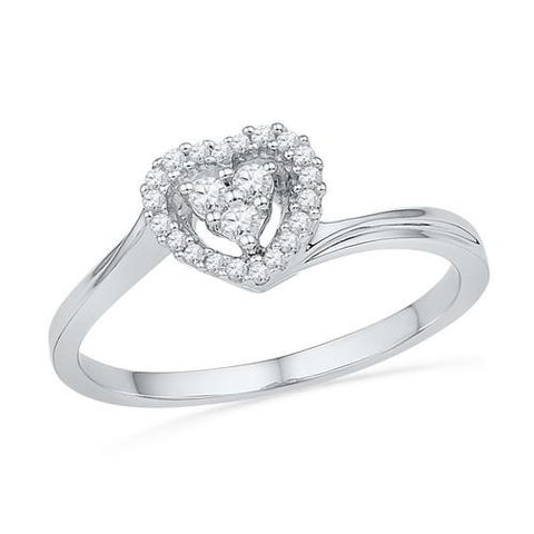 10KT White Gold 0.16CTW DIAMOND HEART RING