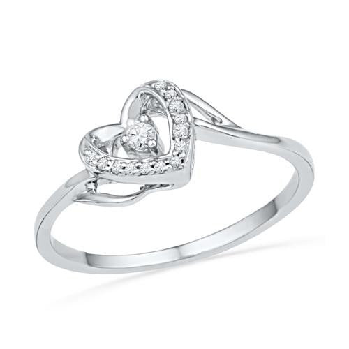 10KT White Gold 0.08CTW DIAMOND HEART RING