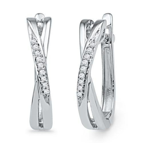 10KT White Gold 0.05CTW DIAMOND HOOPS EARRING