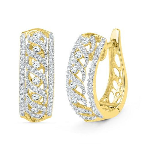 10K Yellow-gold 0.75CTW DIAMOND HOOPS EARRING