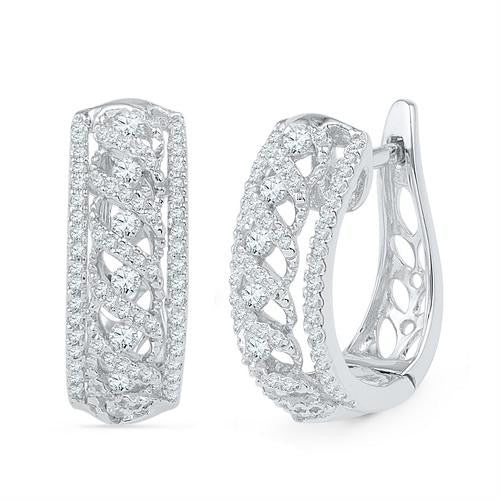 10KT White Gold 0.75CTW DIAMOND HOOPS EARRING