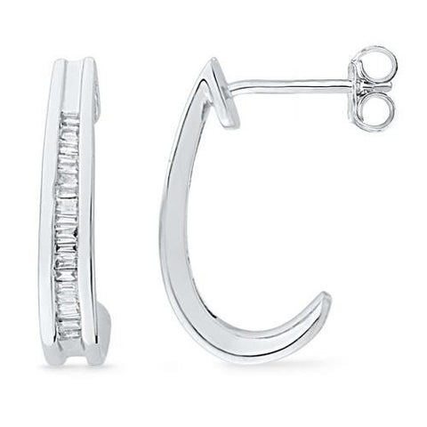 10KT White Gold 0.16CTW DIAMOND HOOPS EARRING