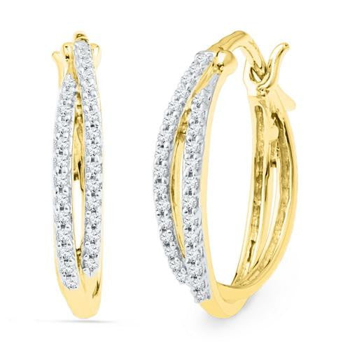 10K Yellow-gold 0.25CTW DIAMOND HOOPS EARRING