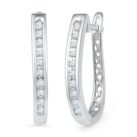 10KT White Gold 0.20CTW DIAMOND HOOPS EARRING