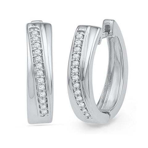 10KT White Gold 0.16CTW DIAMOND HOOPS EARRING