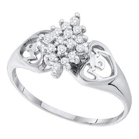 10KT White Gold 0.15CTW DIAMOND CLUSTER RING