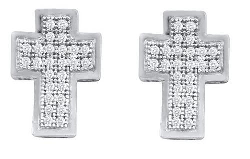 10KT White Gold 0.15CTW DIAMOND  CROSS EARRINGS