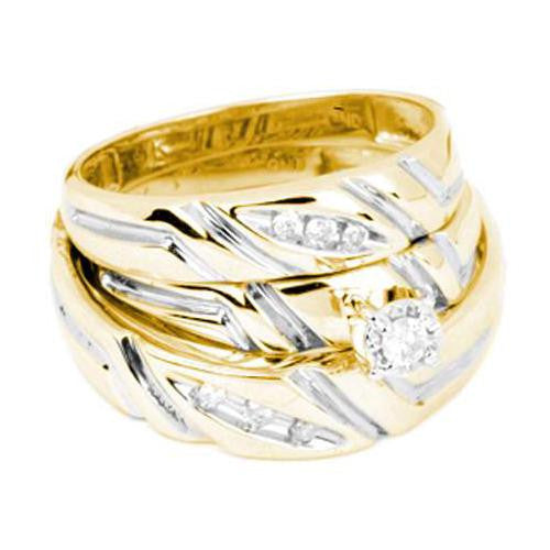 10K Yellow-gold 0.15CTW DIAMOND ROUND CENTER TRIO SET