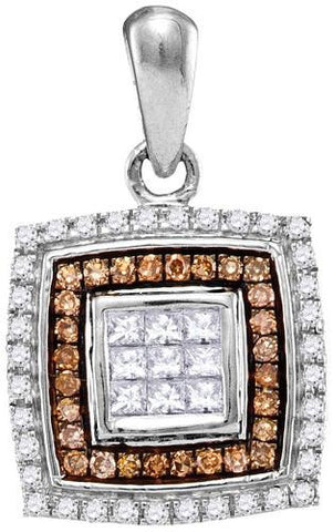 10KT White Gold 0.33CTW COGNAC DIAMOND FASHION PENDANT