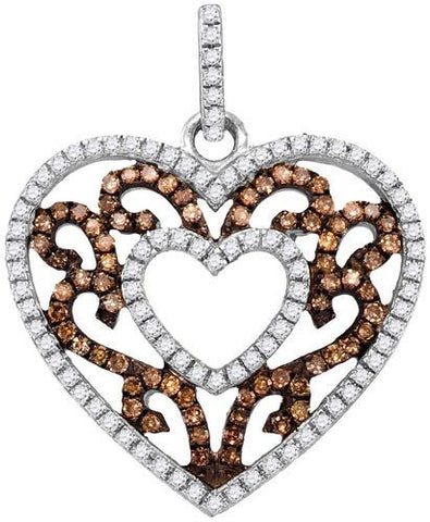 10KT White Gold 0.50CTW COGNAC DIAMOND FASHION PENDANT