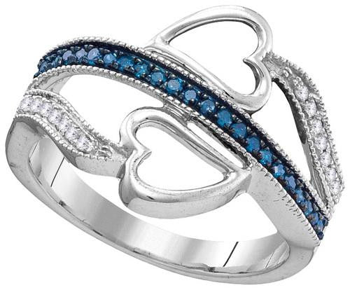 10KT White Gold 0.21CTW BLUE DIAMOND FASHION RING