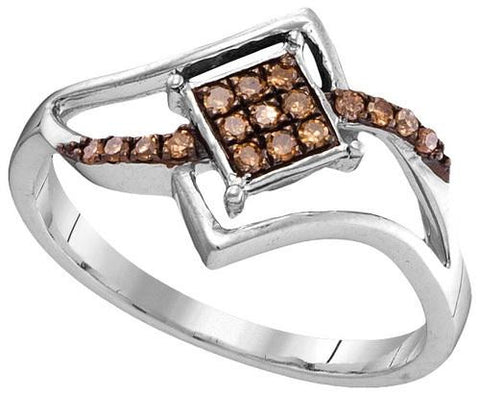 10KT White Gold 0.15CTW COGNAC DIAMOND FASHION RING