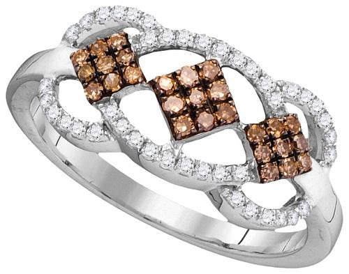 10KT White Gold 0.33CTW COGNAC DIAMOND FASHION RING