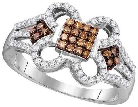 10KT White Gold 0.45CTW COGNAC DIAMOND FASHION RING