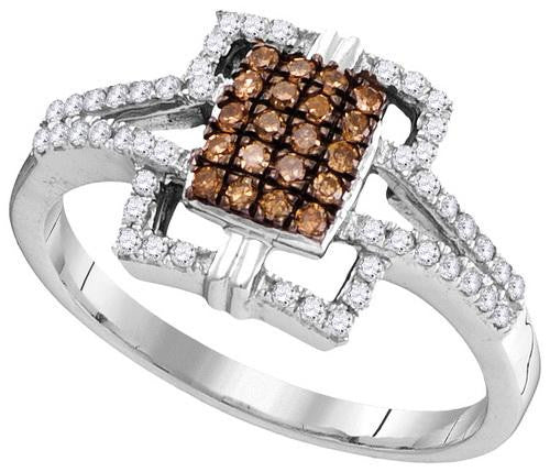 10KT White Gold 0.33CTW COGNAC DIAMOND FASHION RING