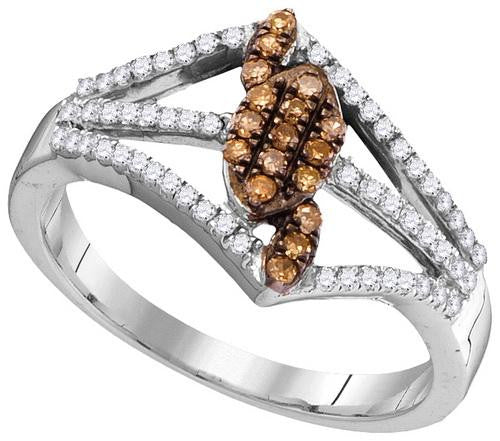 10KT White Gold 0.33CTW COGNAC DIAMOND FASHION RING