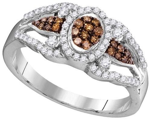 10KT White Gold 0.33CTW COGNAC DIAMOND FASHION RING