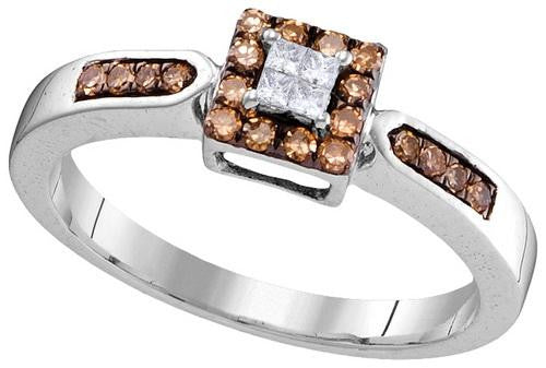 10KT White Gold 0.25CTW COGNAC DIAMOND FASHION RING