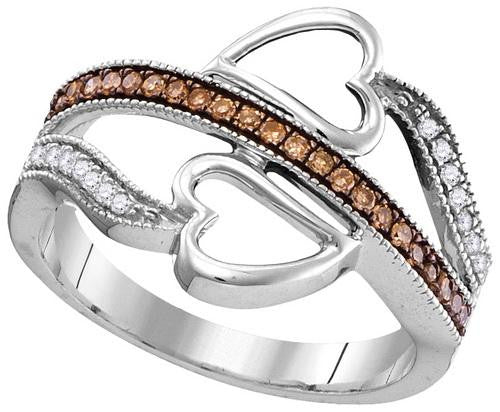 10KT White Gold 0.21CTW COGNAC DIAMOND FASHION RING