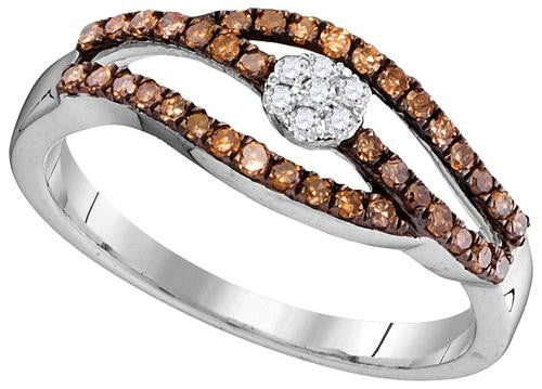 10KT White Gold 0.36CTW COGNAC DIAMOND FASHION RING