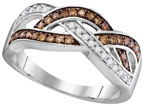 10KT White Gold 0.35CTW COGNAC DIAMOND FASHION RING