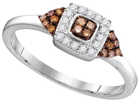 10KT White Gold 0.20CTW COGNAC DIAMOND FASHION RING