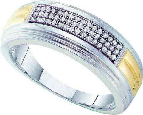 10KT White Gold Two Tone 0.15CT DIAMOND  MICRO PAVE MENS BAND