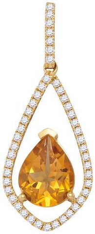 14KT Yellow Gold 0.24CTW-Diamond 1.25(MIN)CT CITRINE PENDANT