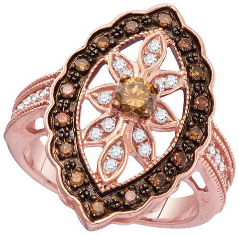 10KT Rose Gold 0.75CTW COGNAC DIAMOND FASHION RING