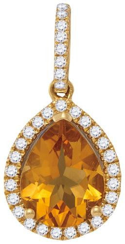 14KT Yellow Gold 0.16CTW-Diamond 1.25(MIN)CT CITRINE PENDANT