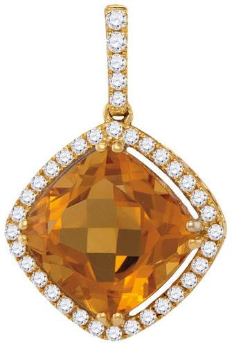 14KT Yellow Gold 0.20CTW-Diamond 2.50(MIN)CT CITRINE PENDANT