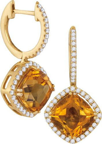 14KT Yellow Gold 0.43CTW-Diamond 1.65(MIN)CT CITRINE EARRINGS