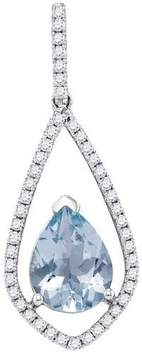 14KT White Gold 0.24CTW-Diamond 1.20(MIN)CT AQUA PENDANT