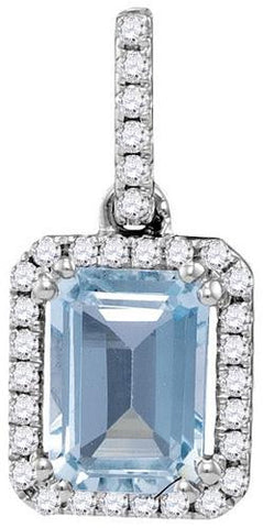 14KT White Gold 0.14CTW-Diamond 0.75CT(MIN) AQUA PENDANT