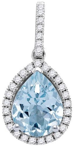 14KT White Gold 0.16CTW-Diamond 1.20(MIN)CT AQUA PENDANT