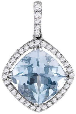 14KT White Gold 0.20CTW-Diamond 2.10(MIN)CT AQUA PENDANT